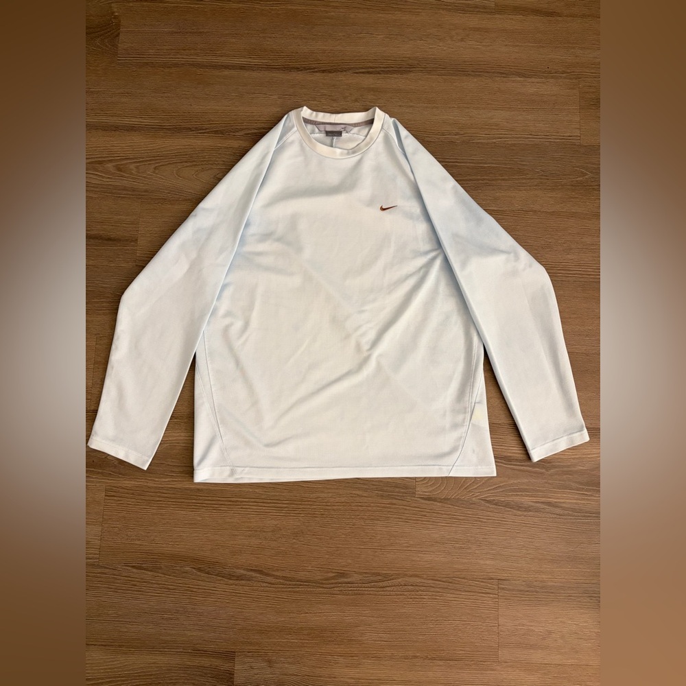 Vintage Light Blue/White Wash Long Sleeve Nike Shirt Size L Men